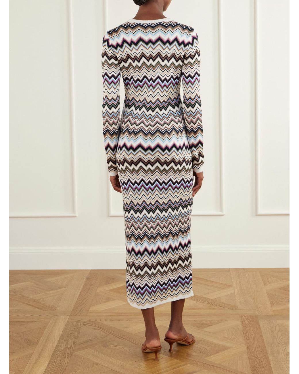 Missoni White Striped Crochet-Knit Midi Dress