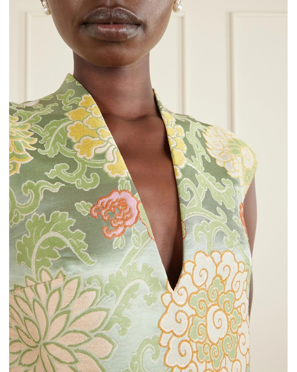 Marta Ferri Metallic Praga Embroidered Woven Midi Dress