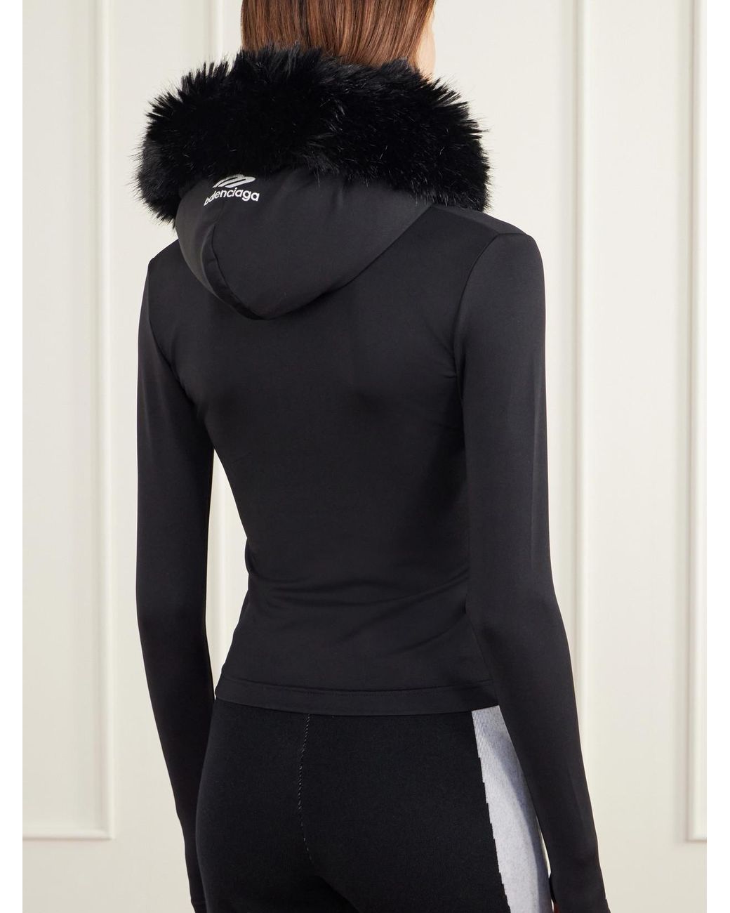 Balenciaga Black Plush-Trimmed Stretch-Jersey Hoodie