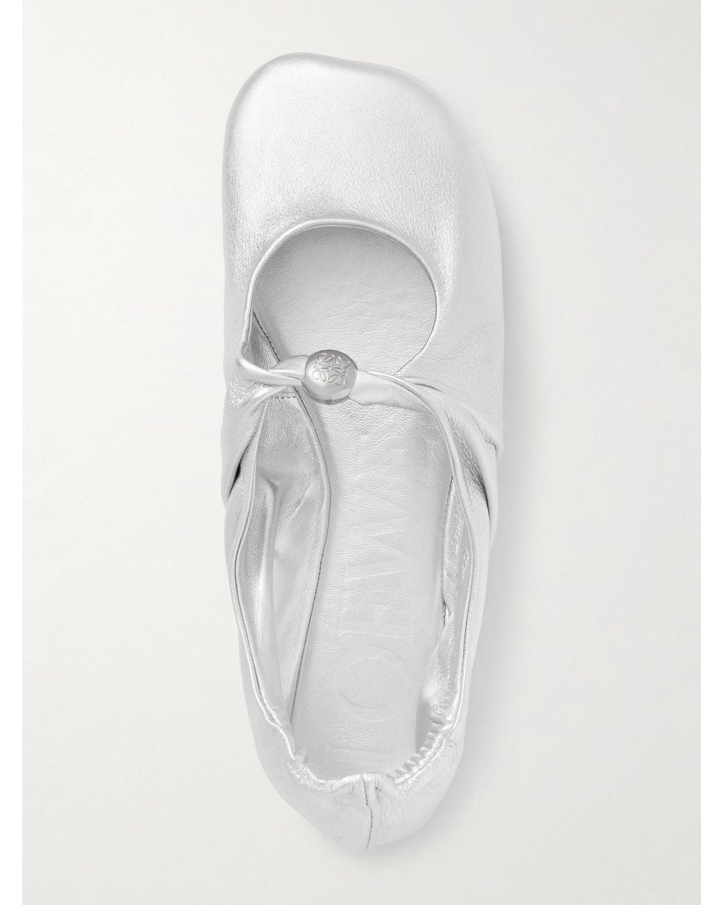 Loewe White Pebble Metallic Leather Ballet Flats