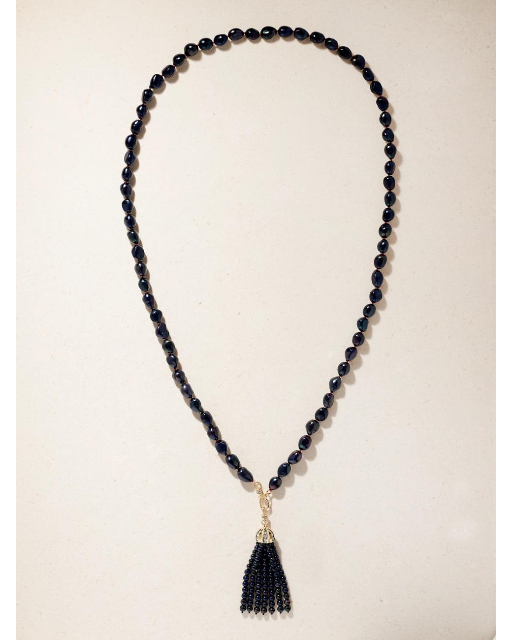 Lucy Delius Black 14-Karat, Diamonds And Pearl Beaded Necklace