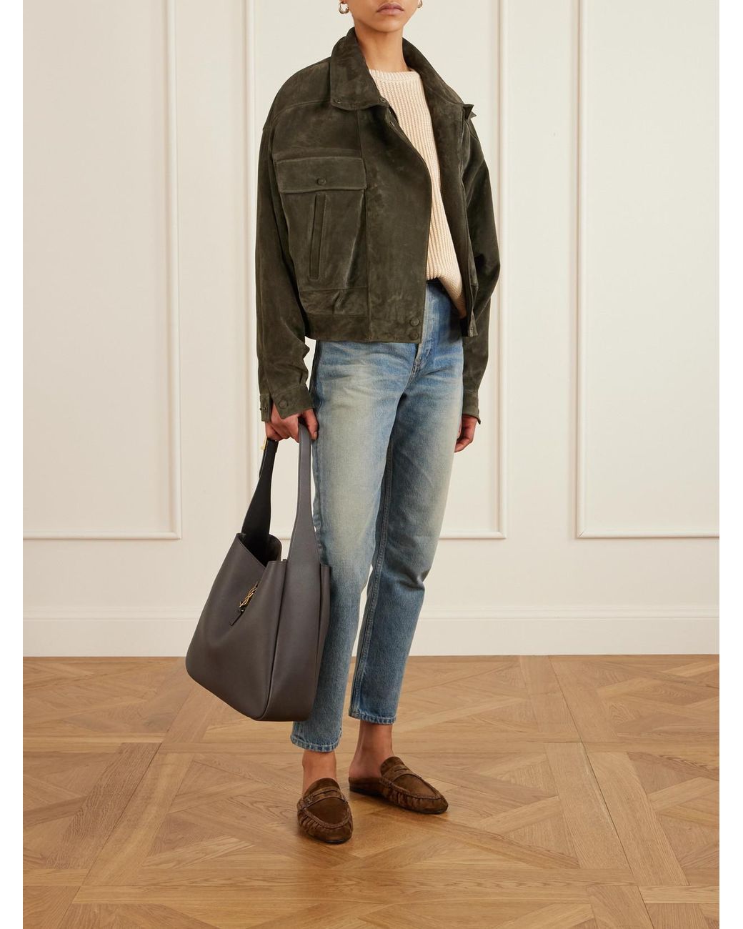 Saint Laurent Brown Le Loafer Cassandre-Embellished Suede Mules