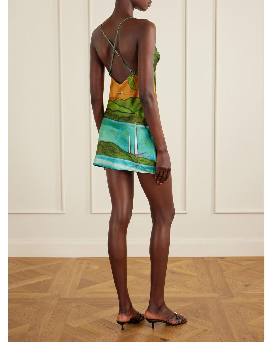 Donde Esteban Green Magdalena Draped Printed Silk-Blend Satin Mini Dress