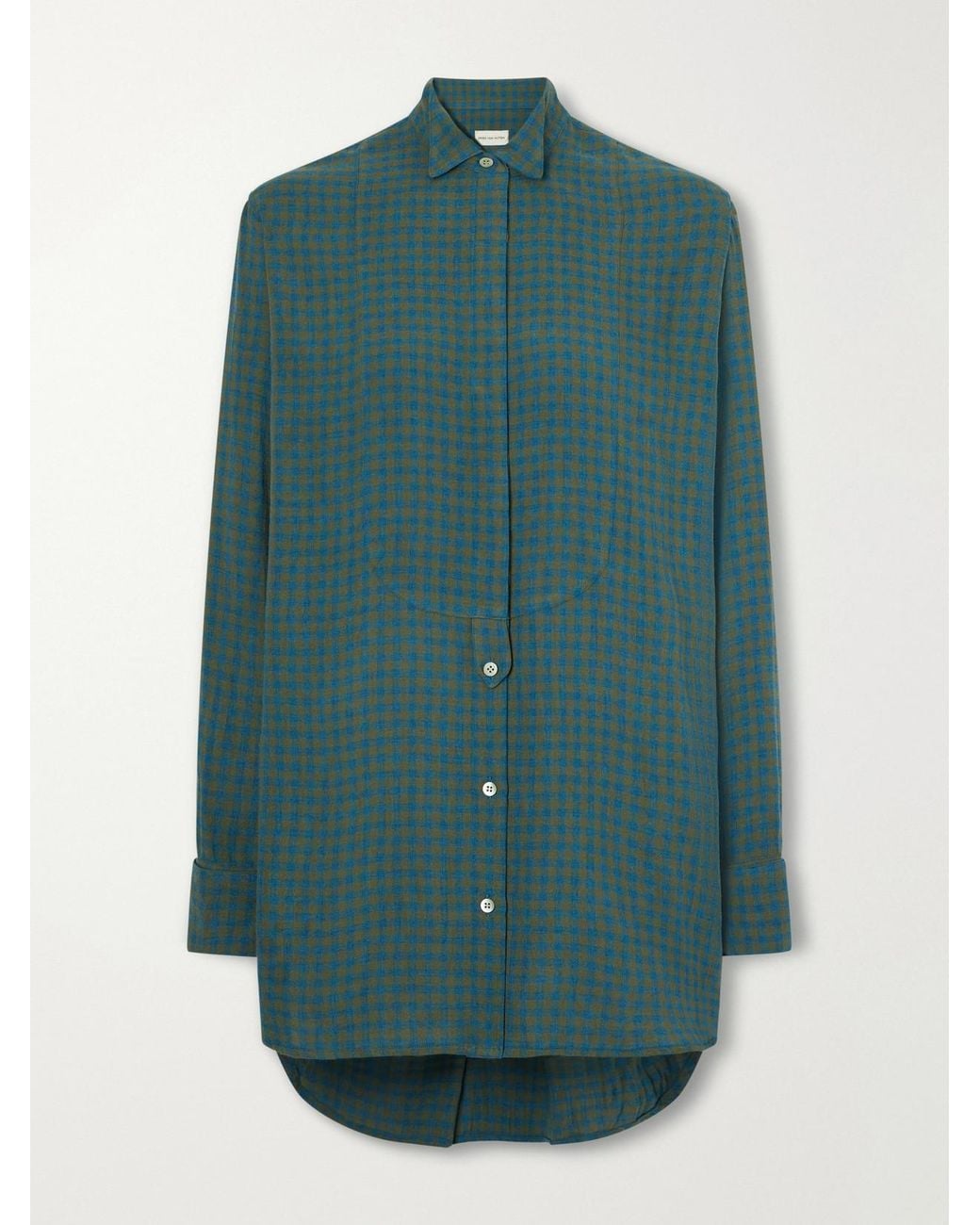 Dries Van Noten Green Paneled Checked Crepe Shirt