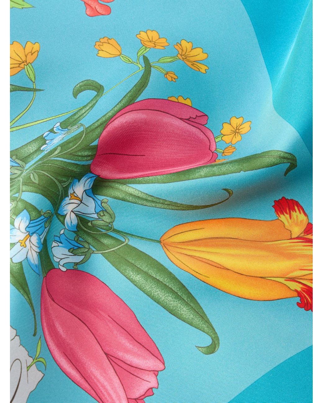 Gucci Blue Flora Floral-Print Silk-Twill Scarf