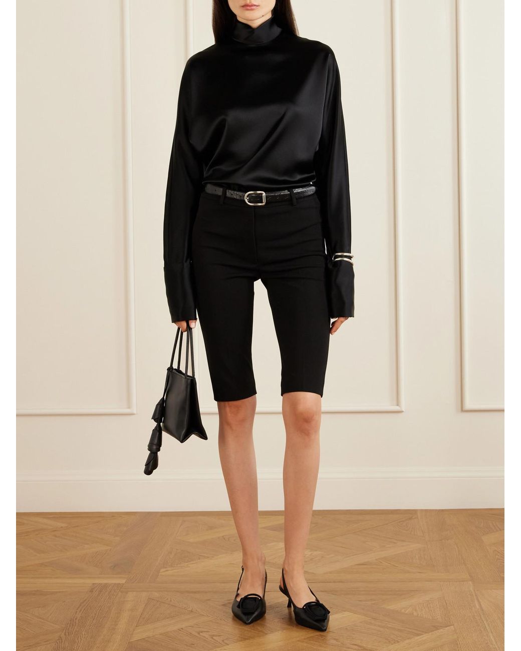 Magda Butrym Black Crepe Straight-Leg Capri Pants