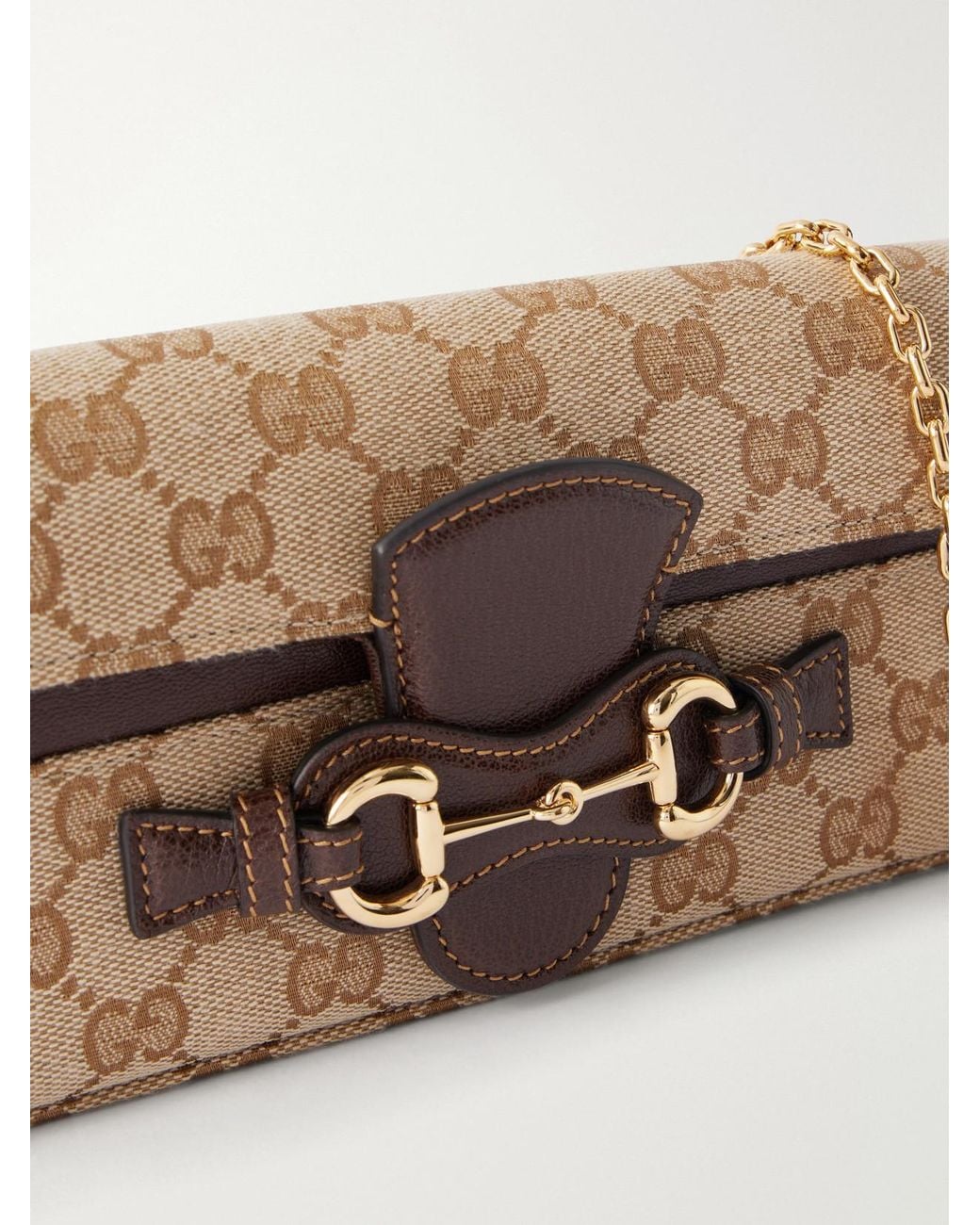 Gucci Natural Ristretto Horsebit Embellished Canvas-Jacquard Shoulder Bag