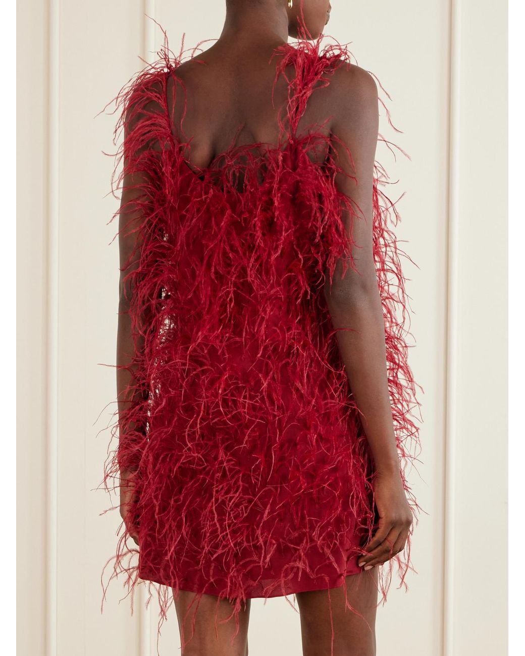 Sharon Wauchob Red Sara Feather-Trimmed Silk-Crepe Mini Dress