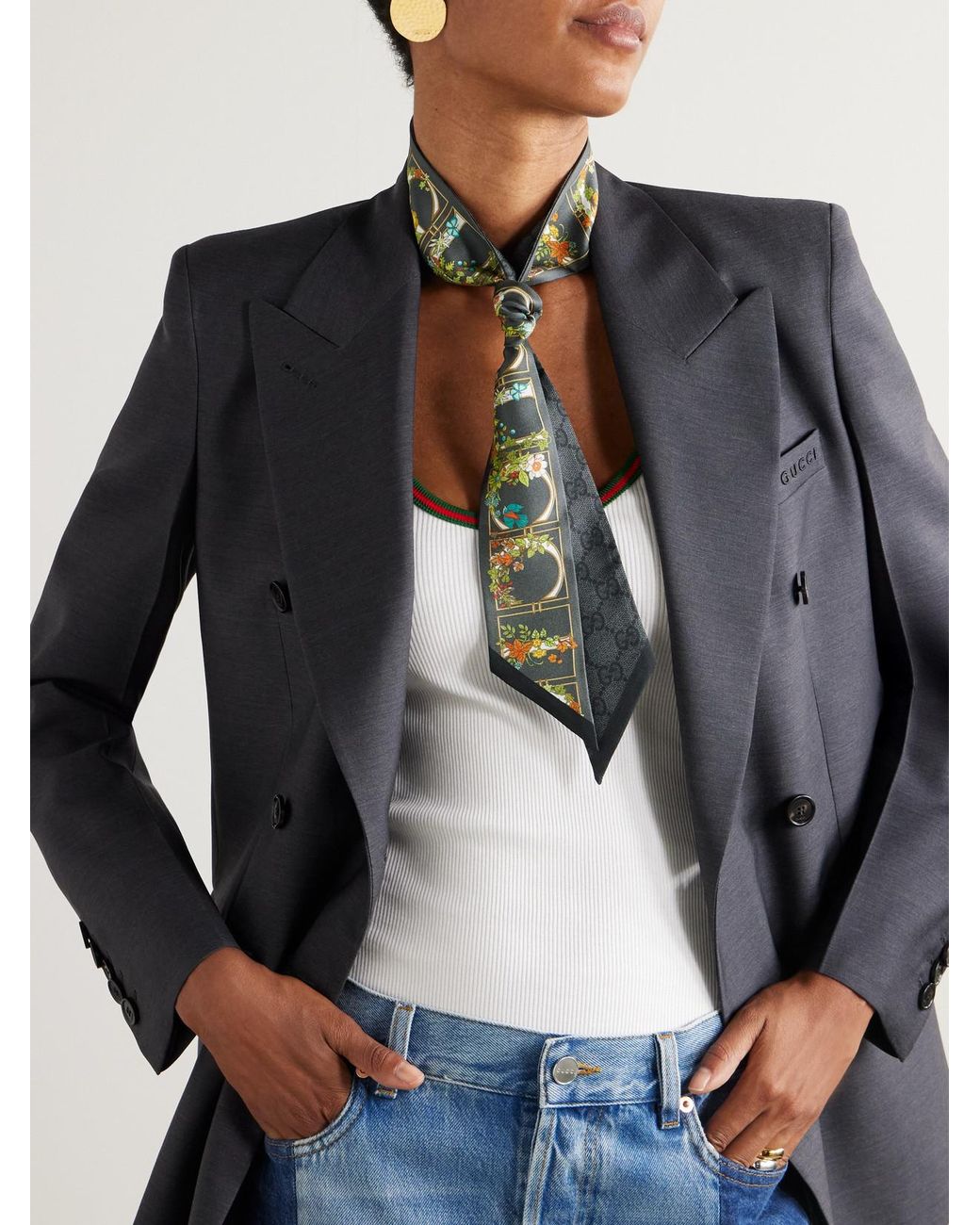 Gucci Green Printed Silk-Twill Scarf