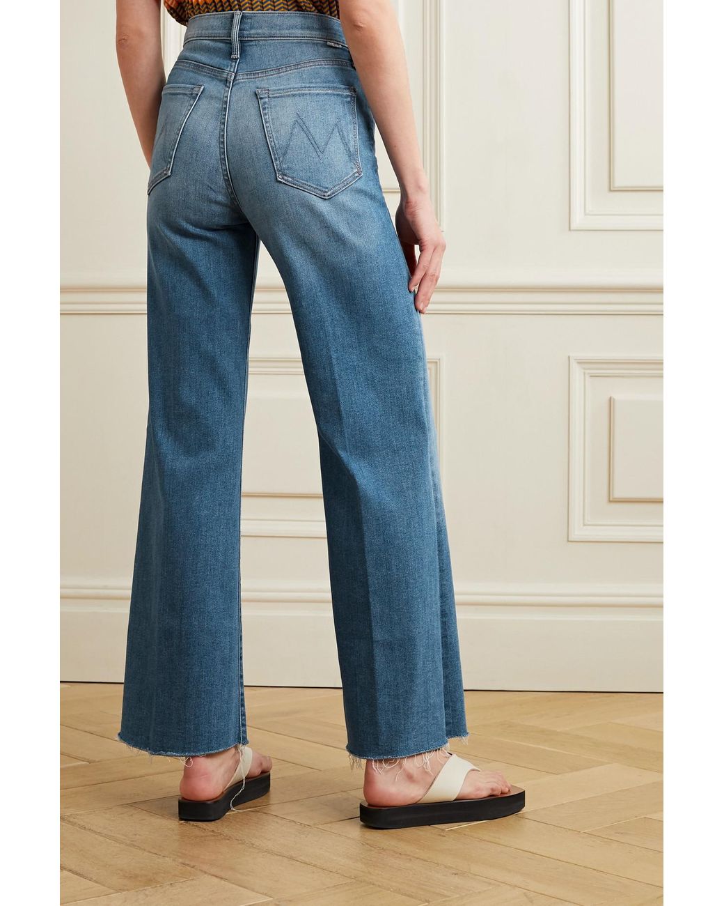 Mother The Tomcat Roller Frayed High-rise Wide-leg Jeans in Blue ...