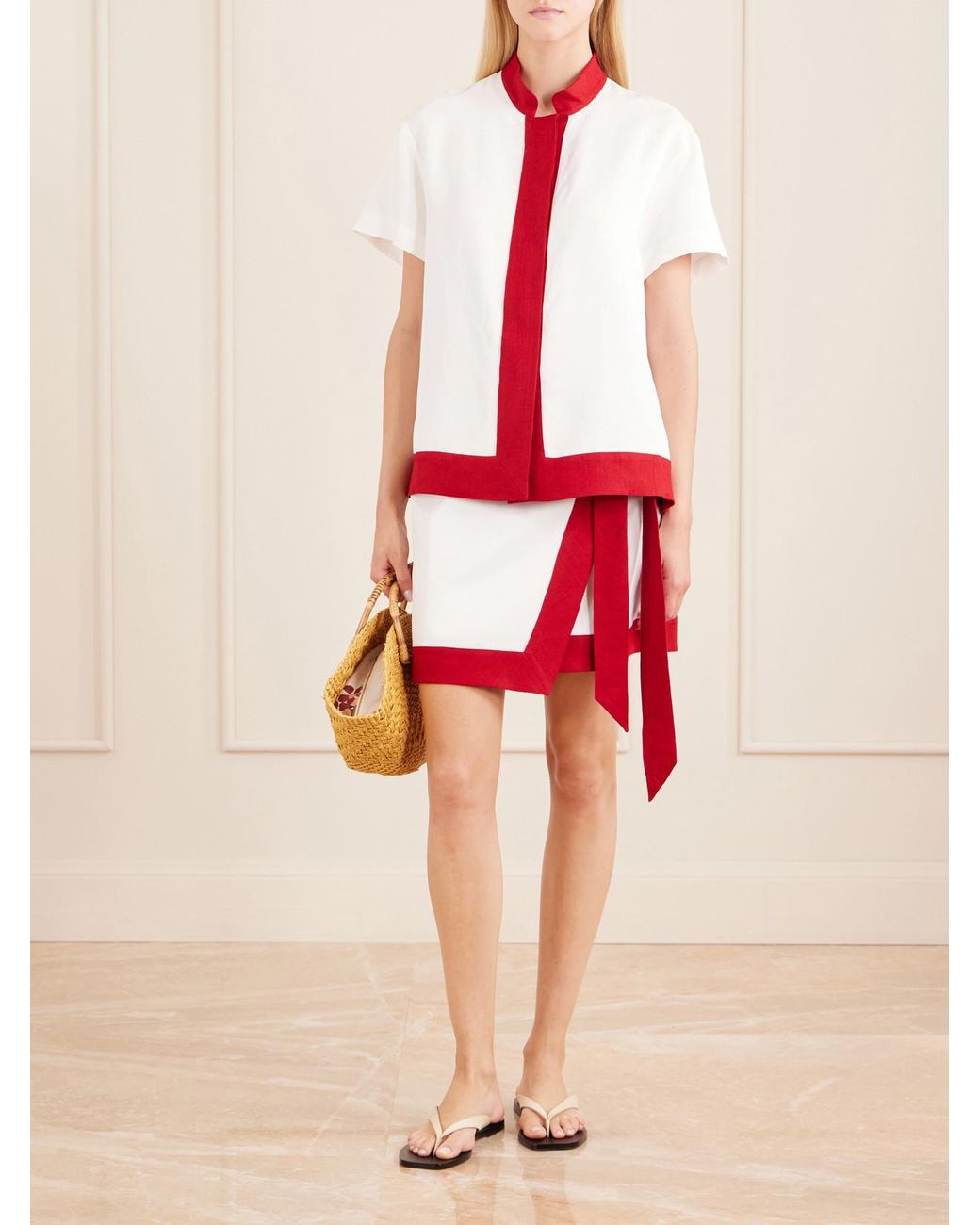 LIBEROWE Red Woven Mini Wrap Skirt