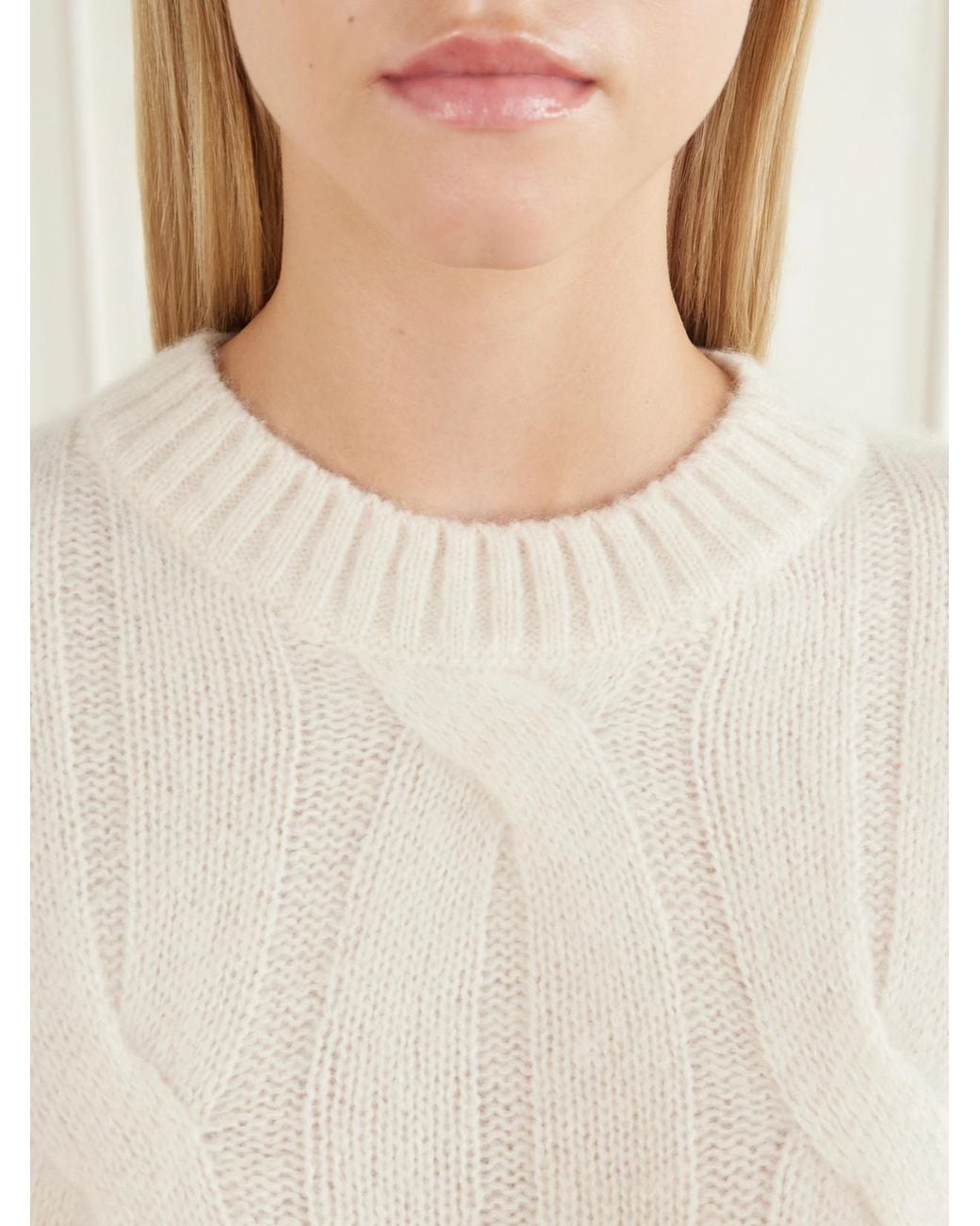 Allude Natural Cable-Knit Cashmere And Silk-Blend Sweater