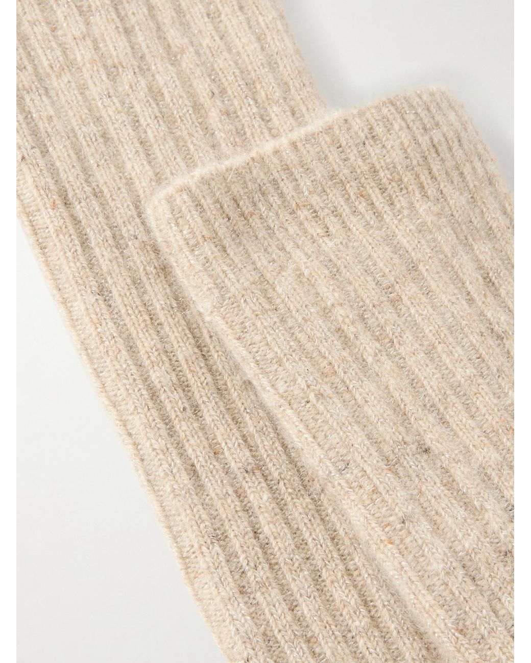 Brunello Cucinelli Natural Ribbed-Knit Socks