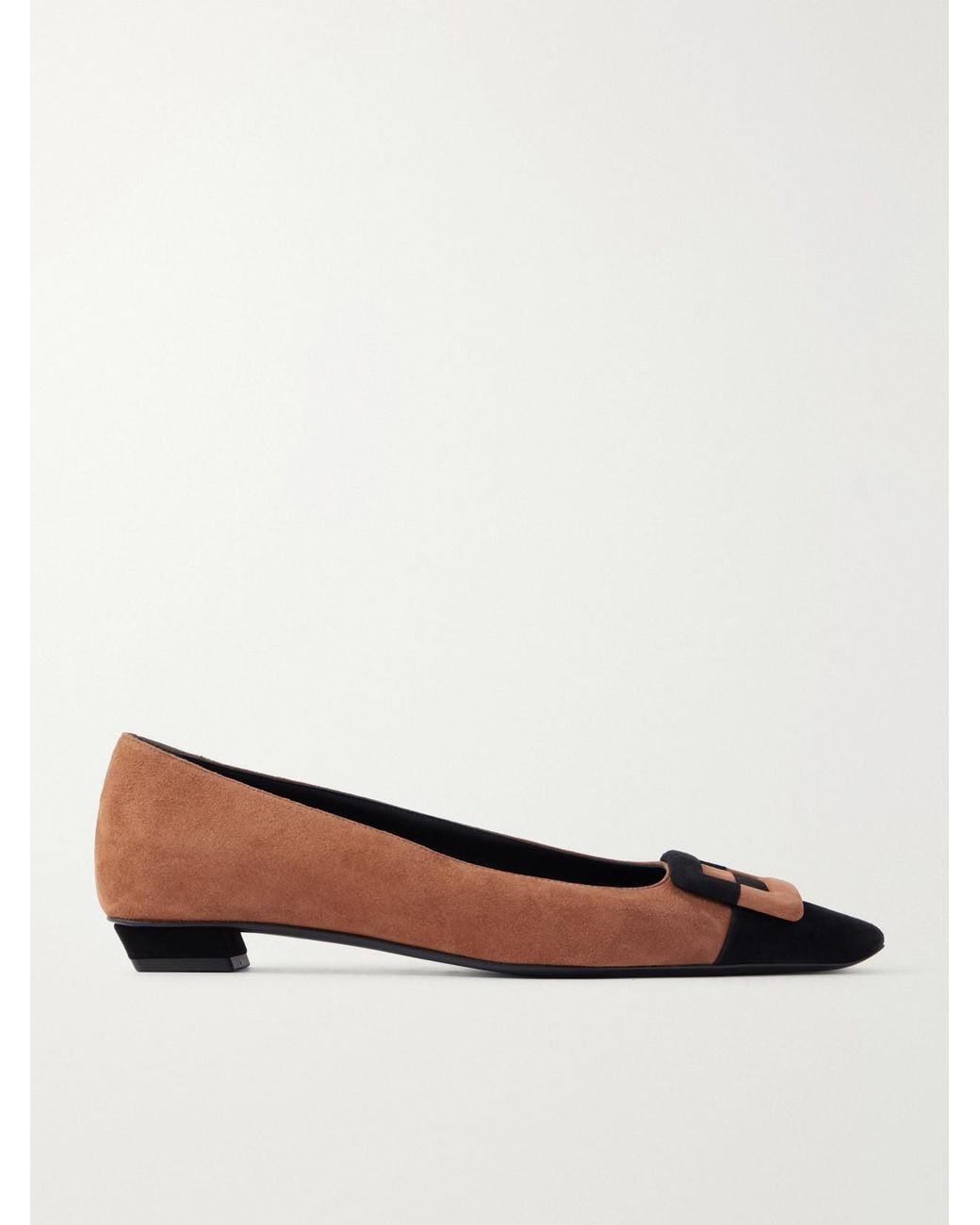 Roger Vivier White Belle Vivier Buckled Two-Tone Suede Ballet Flats