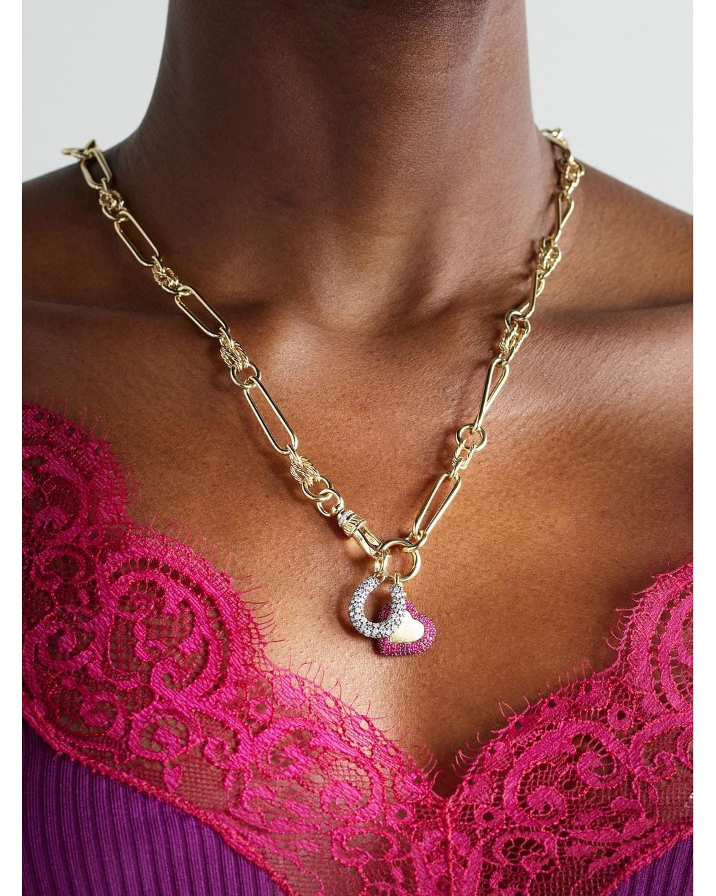 Lucy Delius Natural Twisted Chain, Horseshoe And Heart Convertible 14-Karat, Rhodium-Plated, Ruby And Diamond Necklace