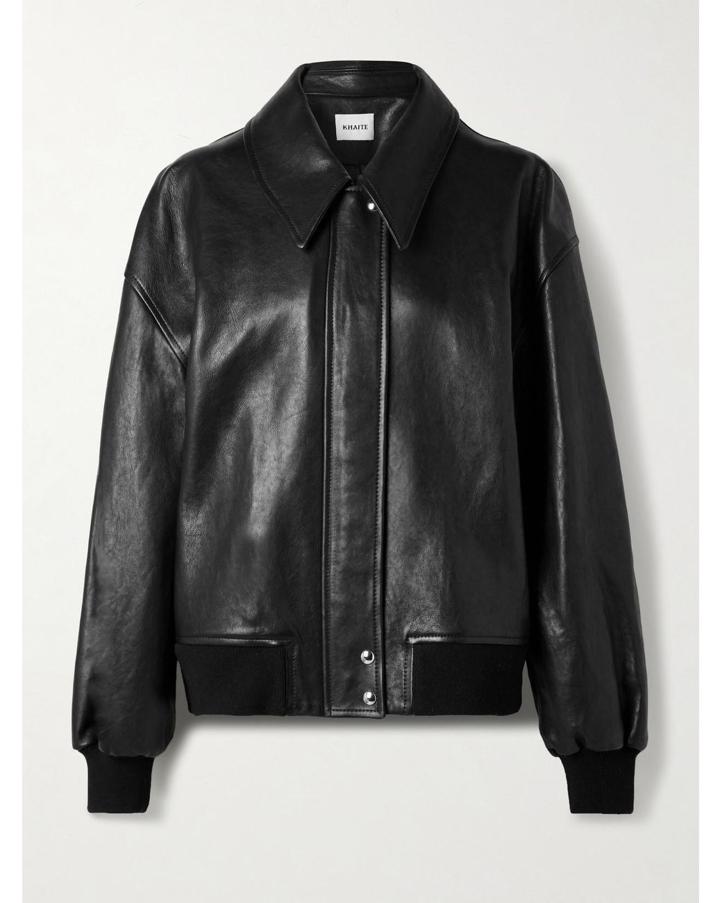 Khaite Black Shelman Leather Bomber Jacket