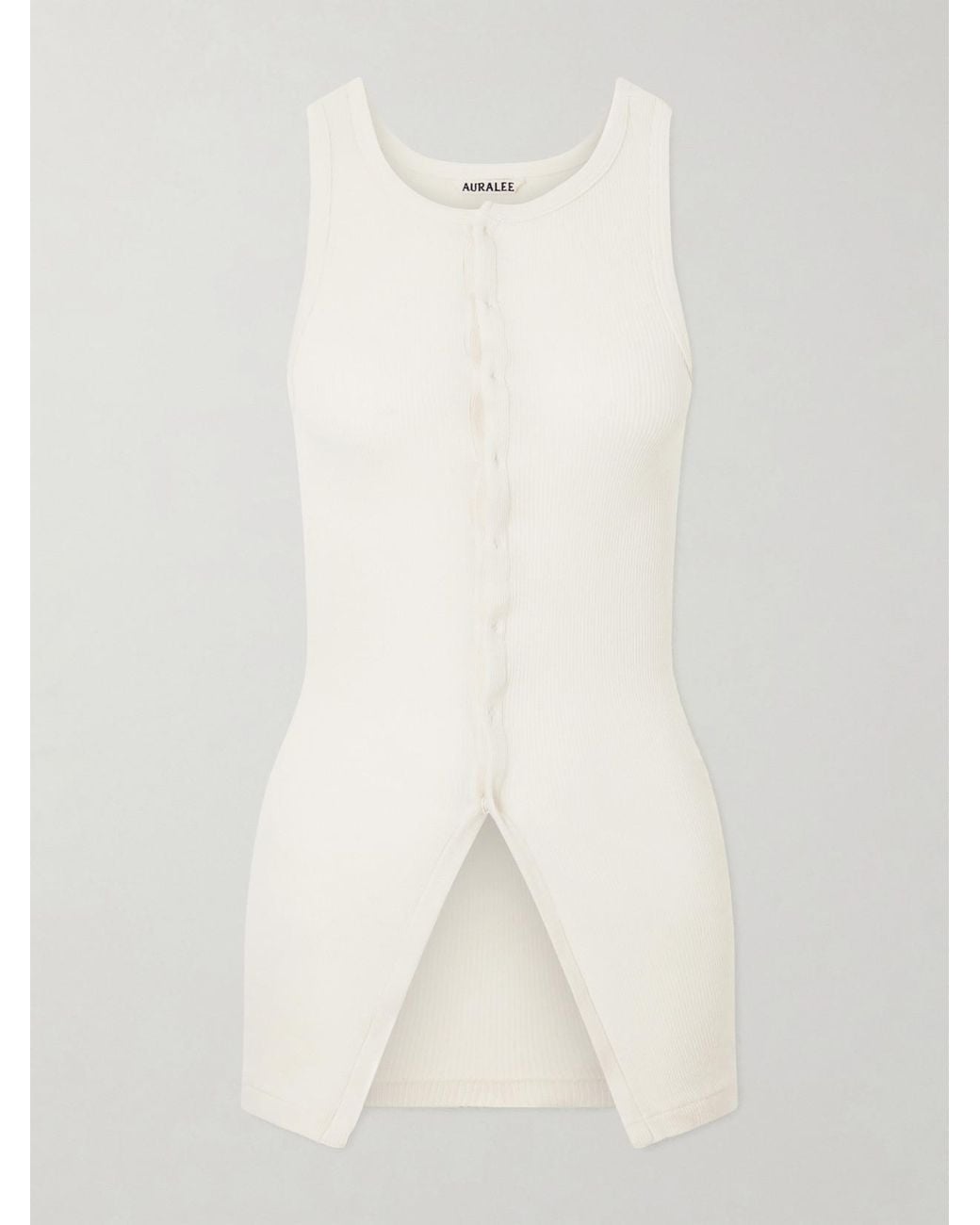 Auralee White Ribbed-Knit Cotton Tank
