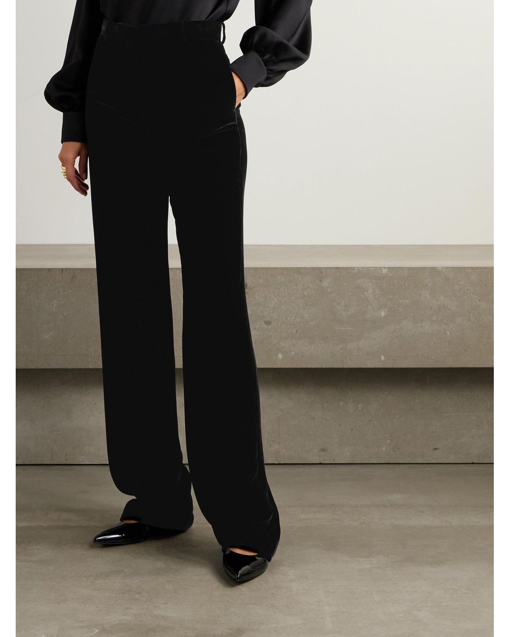 Loro Piana Black Goldie Velvet Wide-Leg Pants