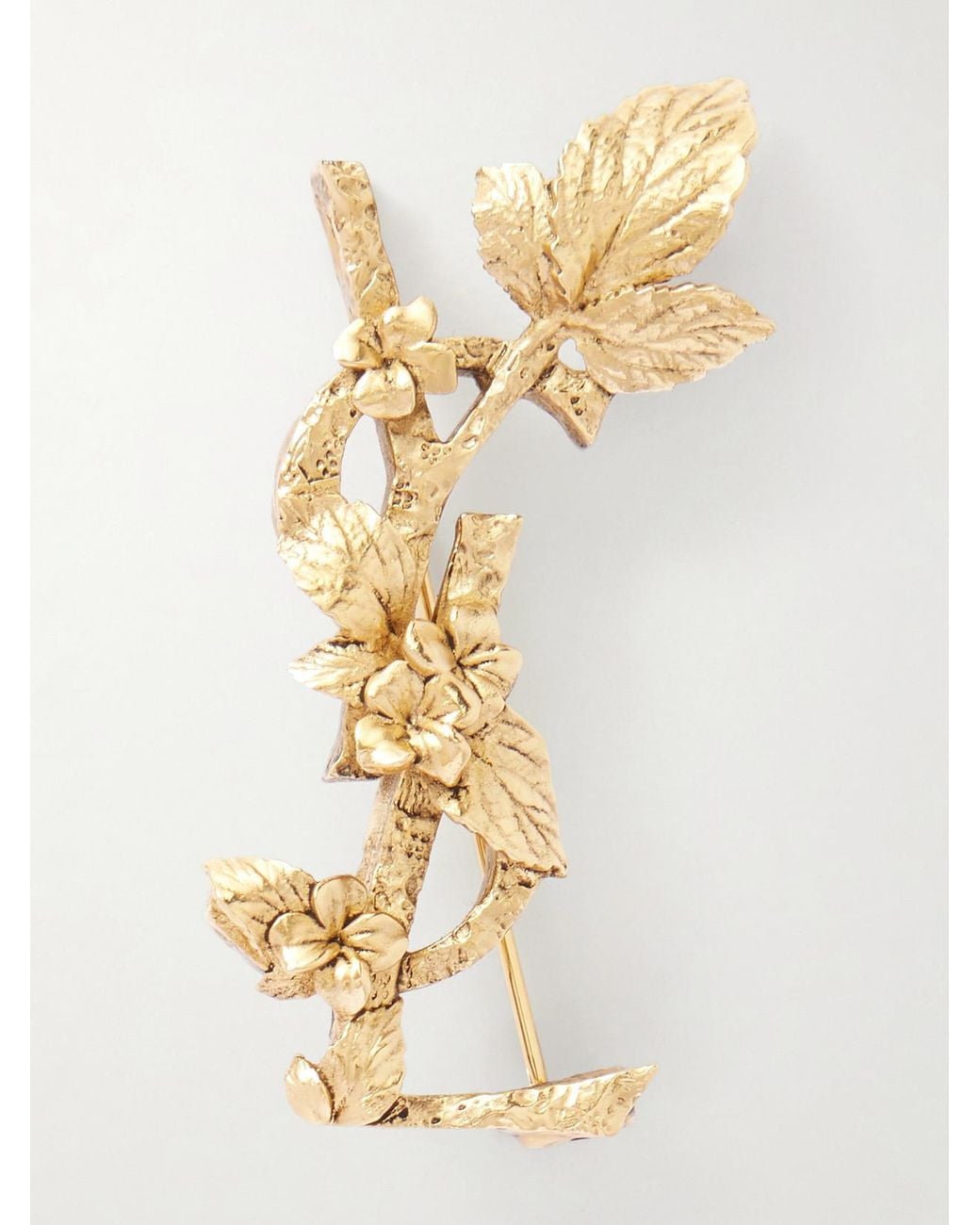 Saint Laurent Metallic Cassandre-Tone Brooch