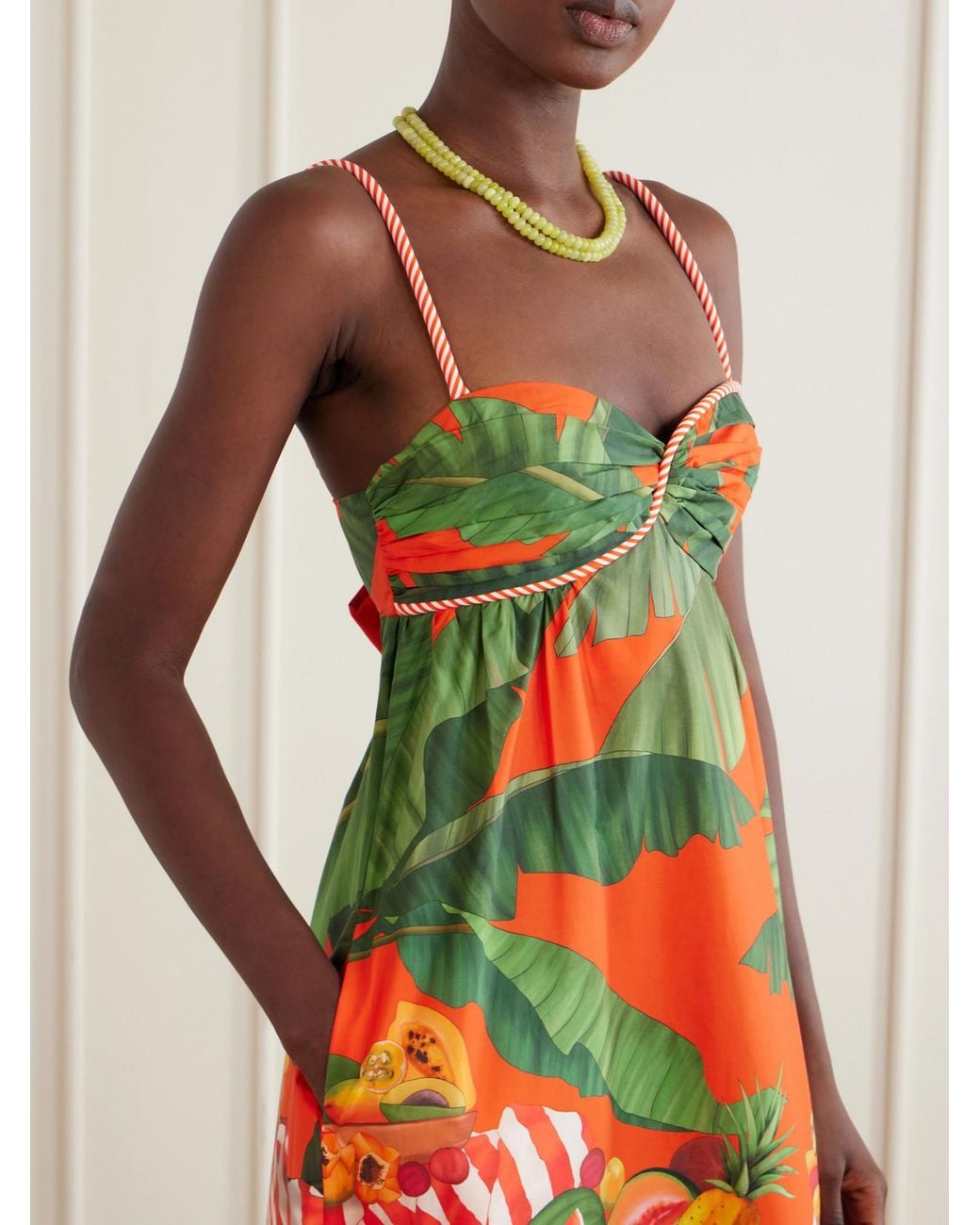 Farm Rio White Fruit Trolley Printed Cotton Midi Dress