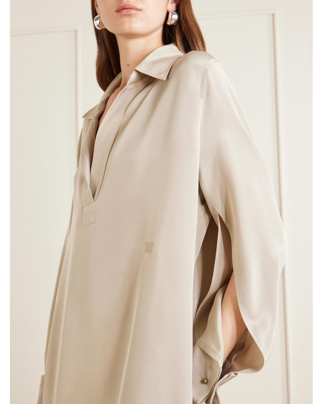 Max Mara Natural Gambero Silk-Crepe De Chine Midi Dress