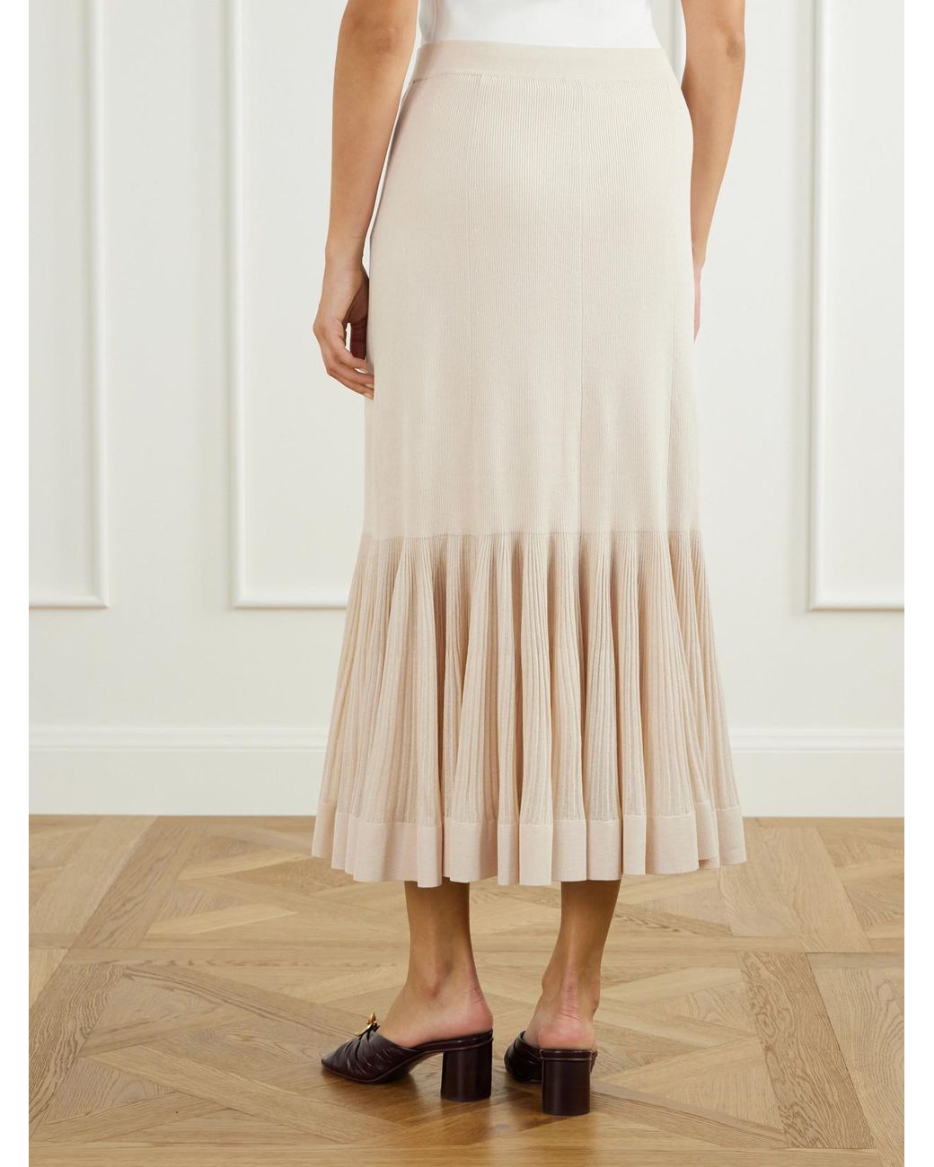 Zimmermann Natural Clash Pleated Metallic Jersey Midi Skirt