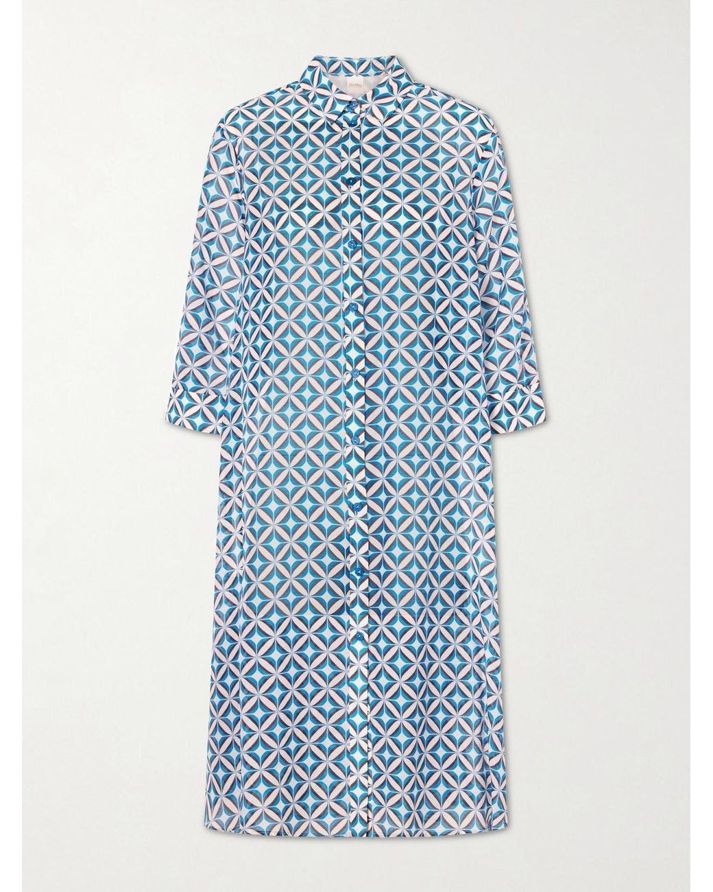 Max Mara Blue Steppa Printed Cotton And Silk-Blend Midi Dress