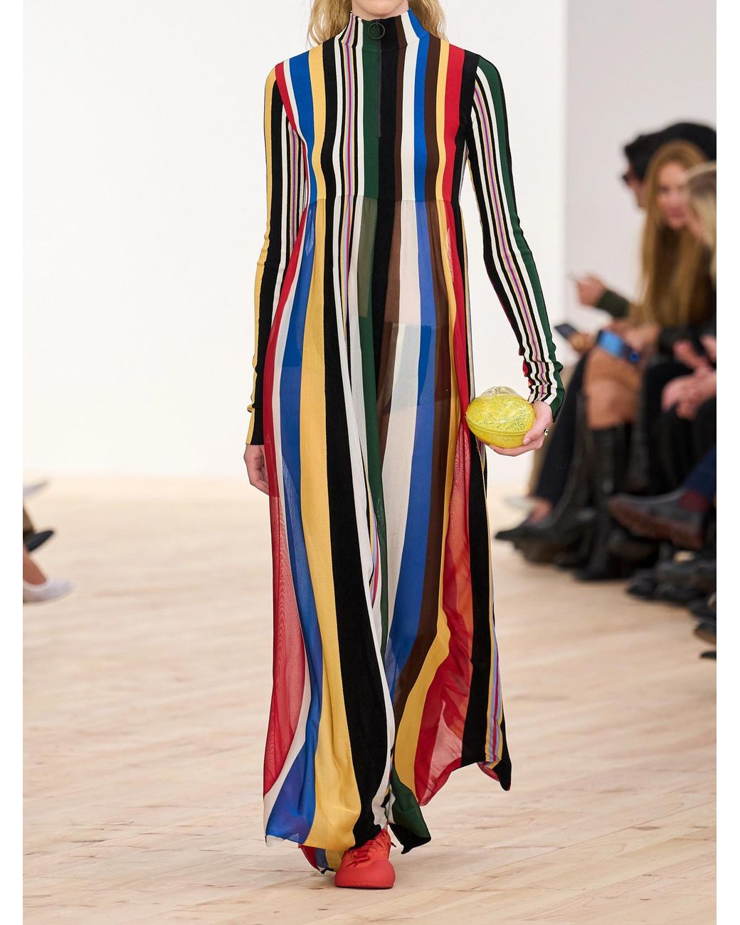 Loewe Blue Striped Chiffon And Ribbed Jersey Maxi Dress