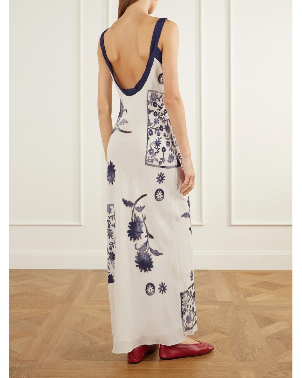 Sir White Phillipa Twist-Detailed Floral-Print Satin Maxi Dress