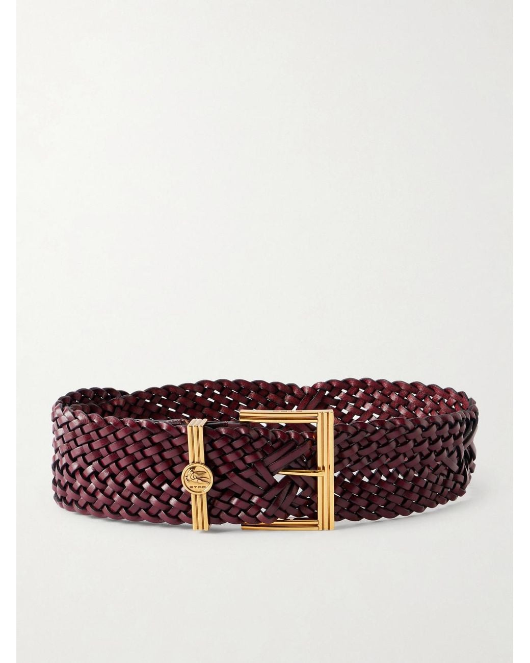 Etro Red Pegaso Logo-Embellished Woven Leather Belt