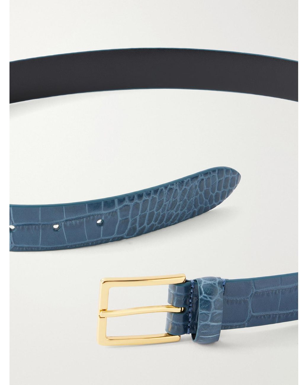 Andersons Blue Narrow Croc-Effect Leather Belt