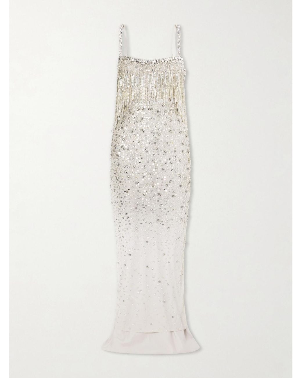 Jenny Packham White Iris Embellished Cape-Effect Georgette Gown
