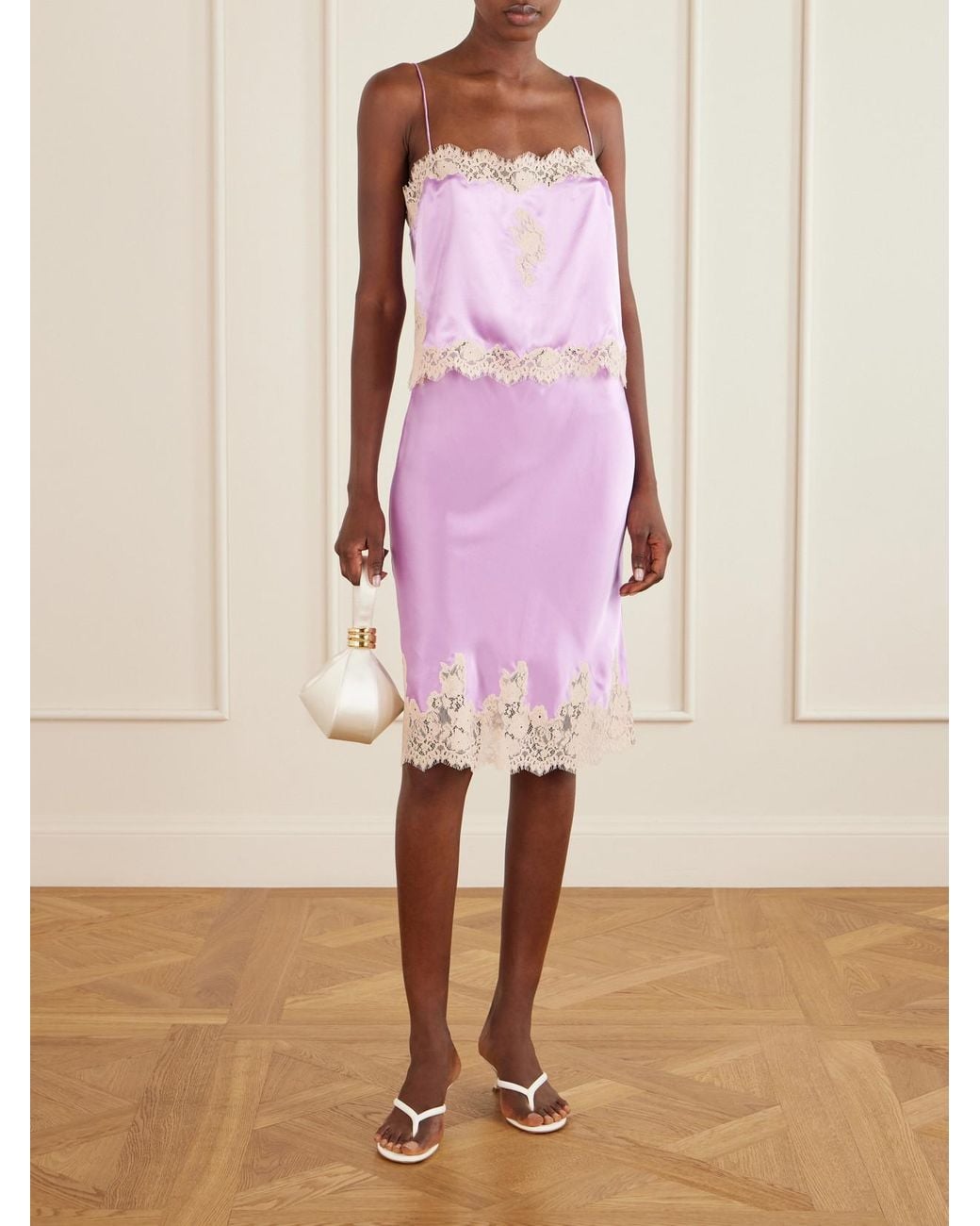 Doen Pink Avelaine Lace-Trimmed Silk-Satin Cami