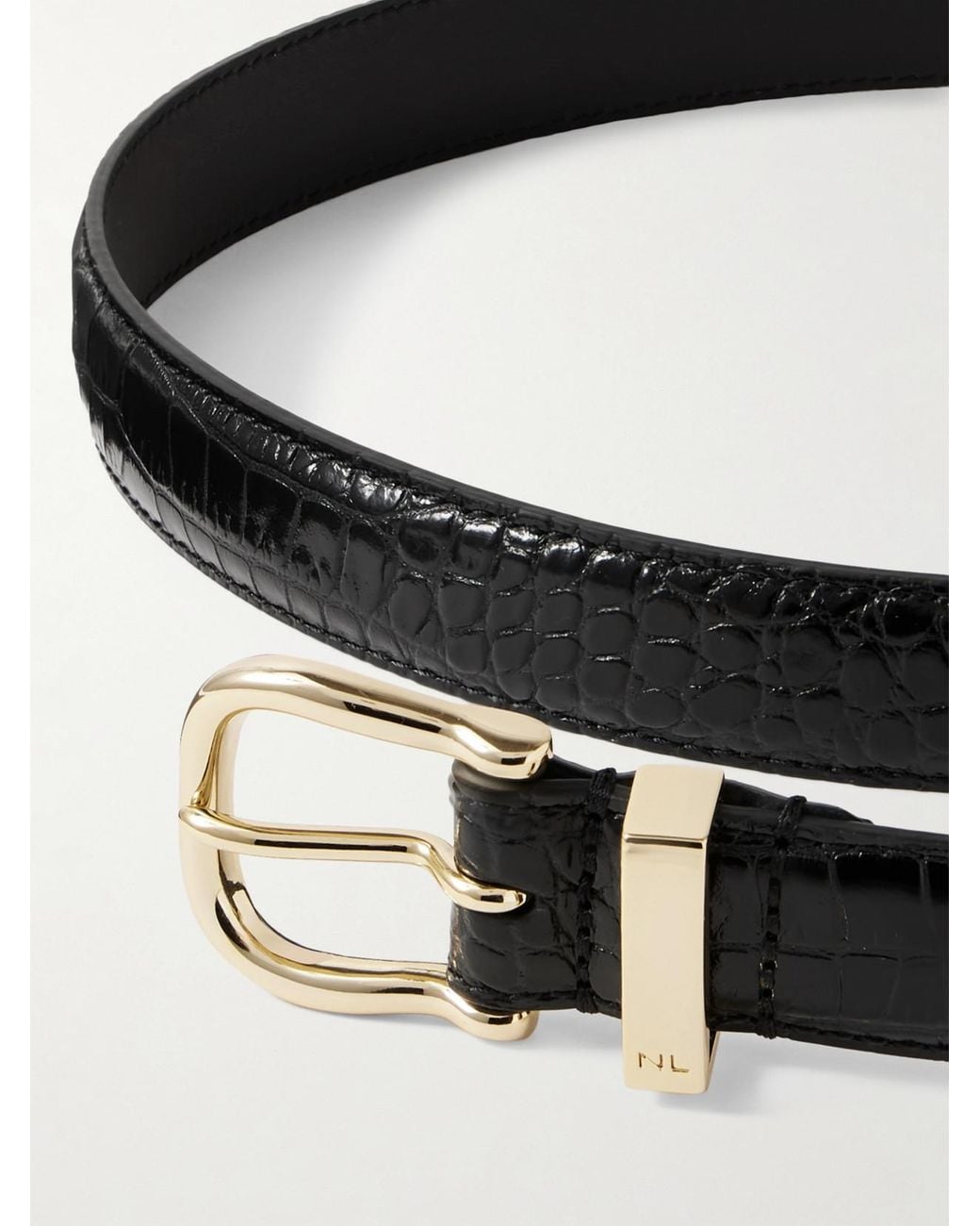 Nili Lotan Black Louise Croc-Effect Leather Belt