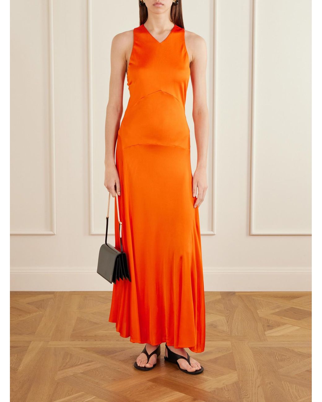 Proenza Schouler Orange Naia Satin-Jersey Maxi Dress