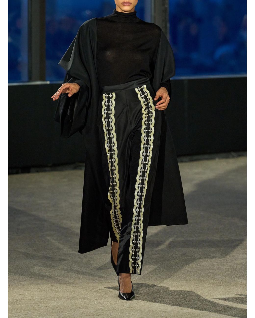Kallmeyer Black Nadja Embellished Silk Satin Straight-Leg Pants