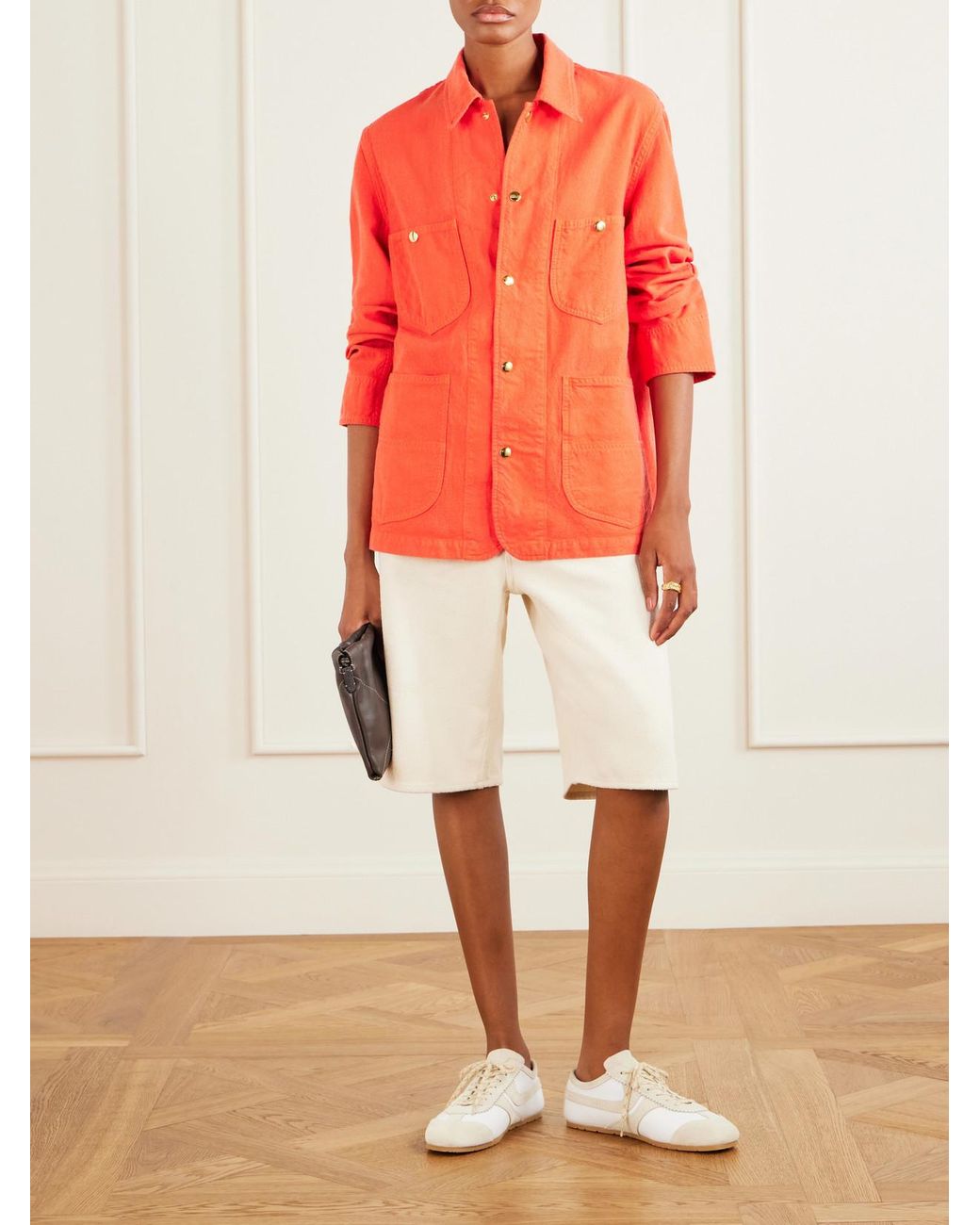Auralee Orange Wool, Cotton And Linen-Blend Jacket