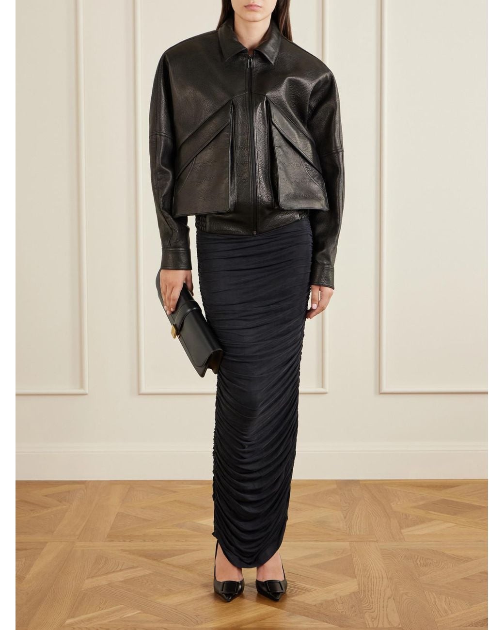 Magda Butrym Black Textured-Leather Biker Jacket