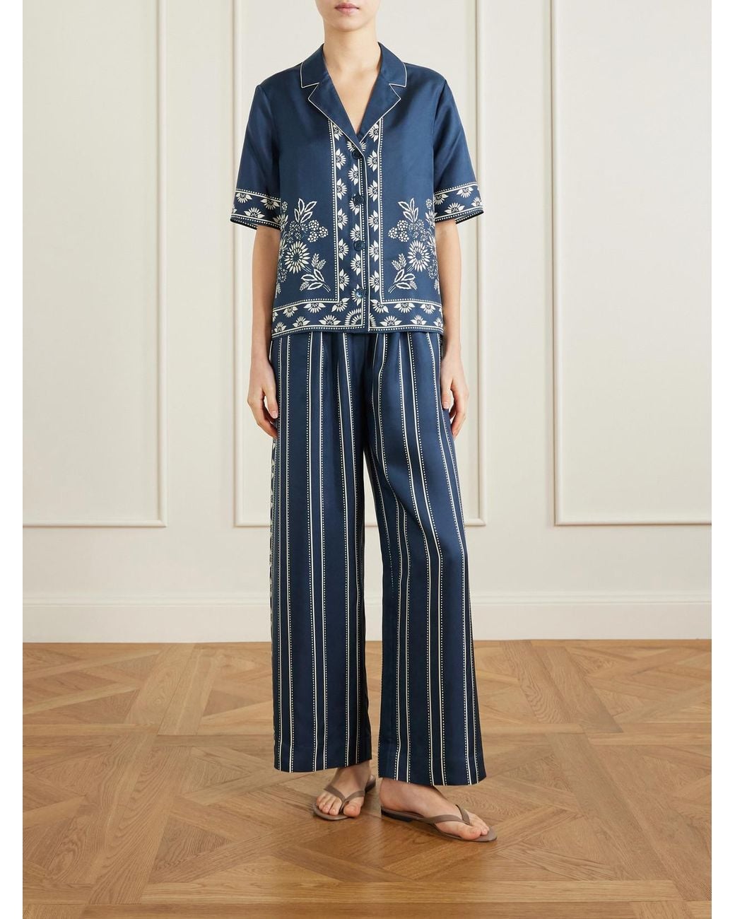 Eres Blue Oolong Striped Silk-Voile Straight-Leg Pants