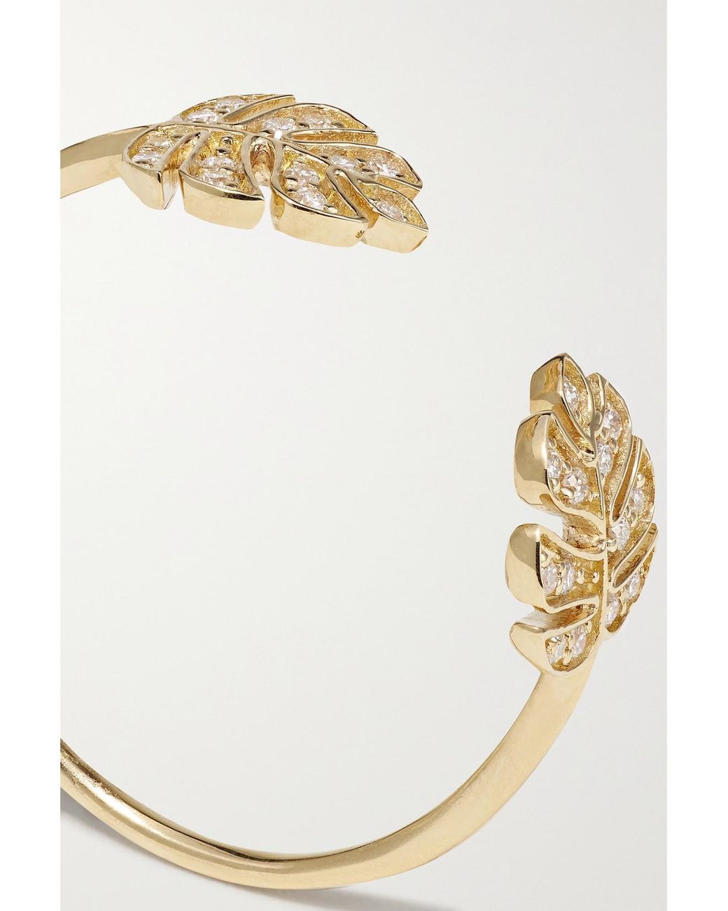 Sydney Evan Metallic Tiny Monstera Leaf 14-Karat Diamond Ring