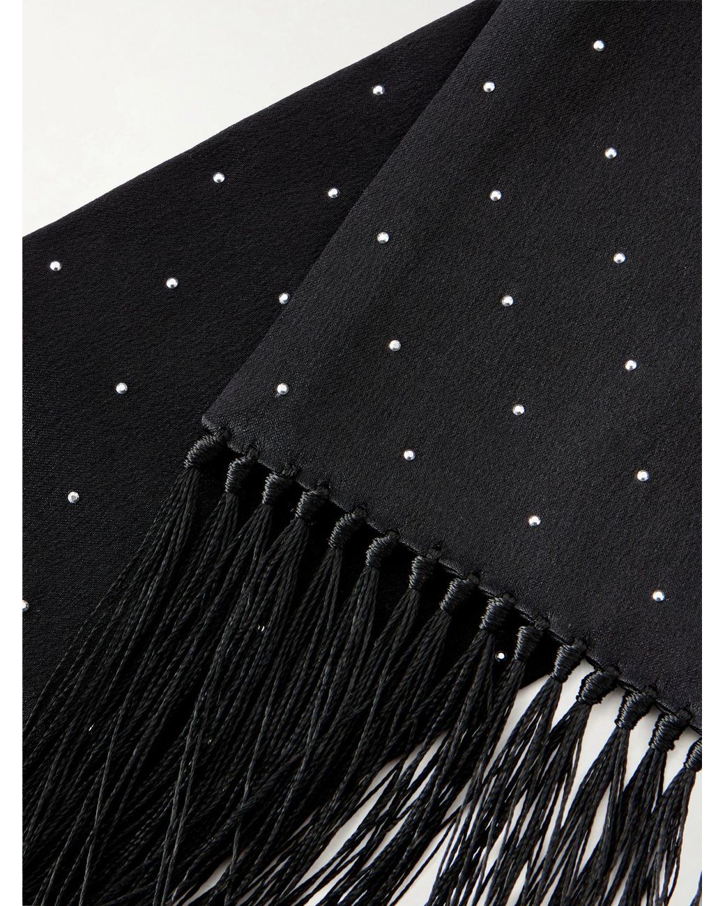 Tom Ford White Fringed Crystal-Embellished Silk-Satin Scarf