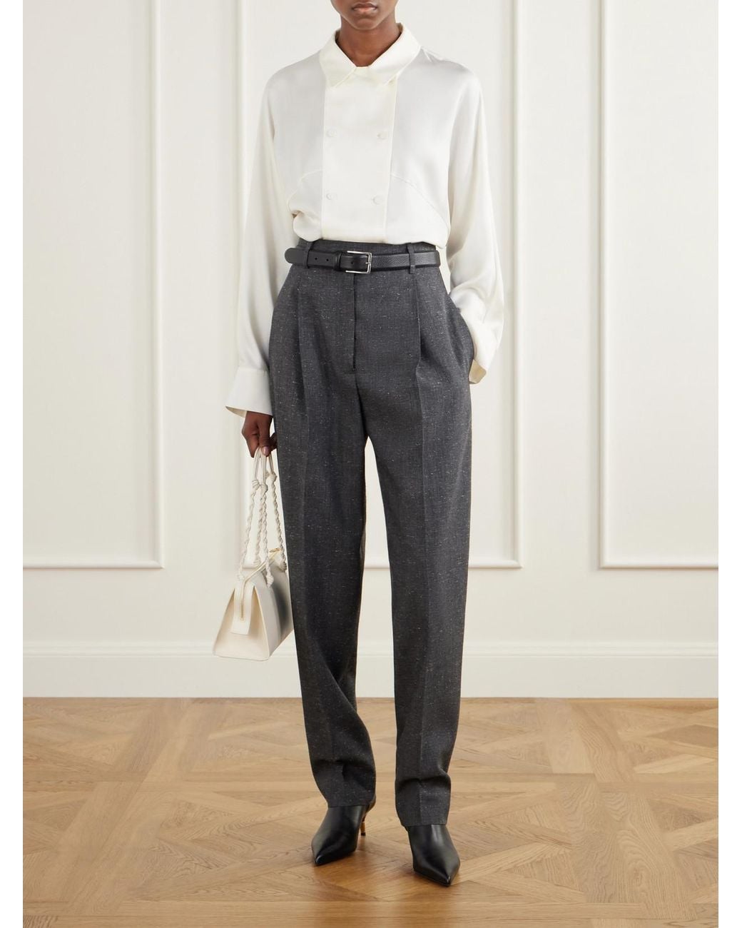 Rohe White Double-Breasted Silk-Satin Blouse