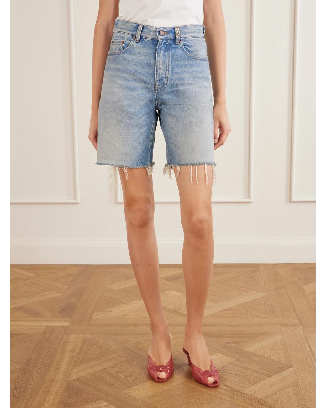 Chloé Blue Frayed Denim Shorts