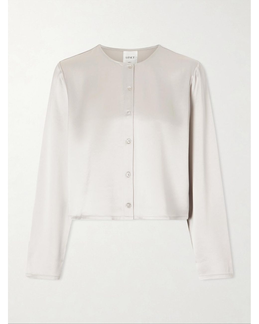 Leset White Barb Cropped Satin Cardigan