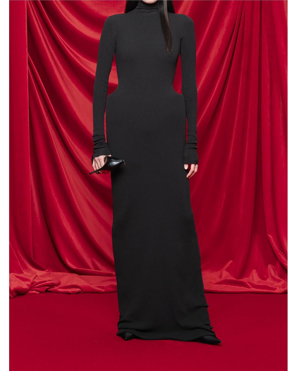 Balenciaga Black Ribbed-Knit Turtleneck Maxi Dress