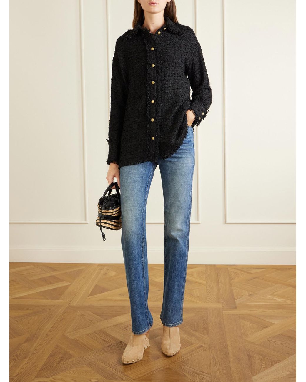 Balmain Black Cotton-Blend Tweed Shirt