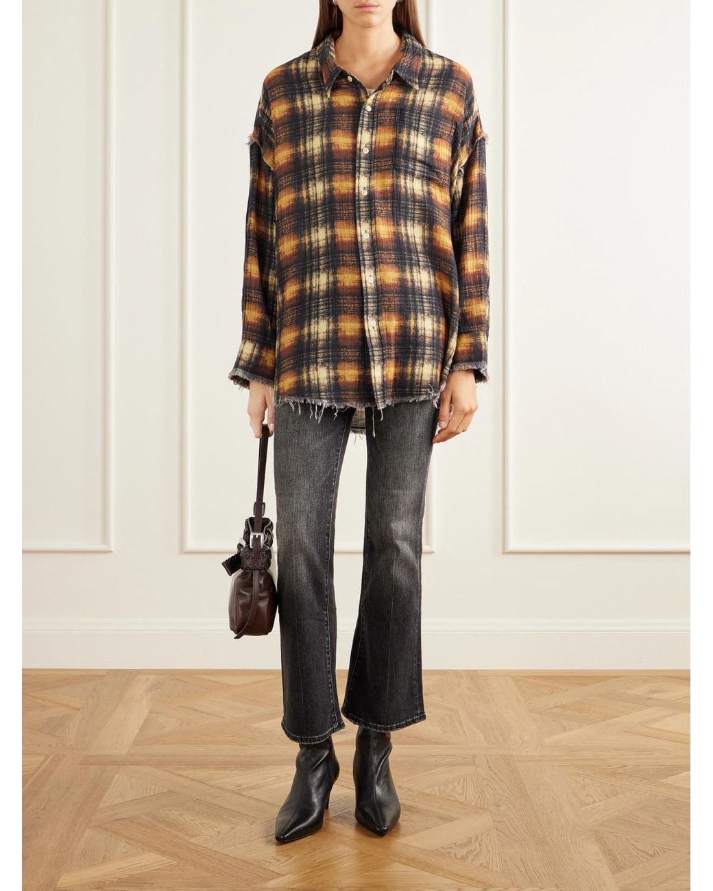 R13 Multicolor Frayed Cotton-Flannel Shirt