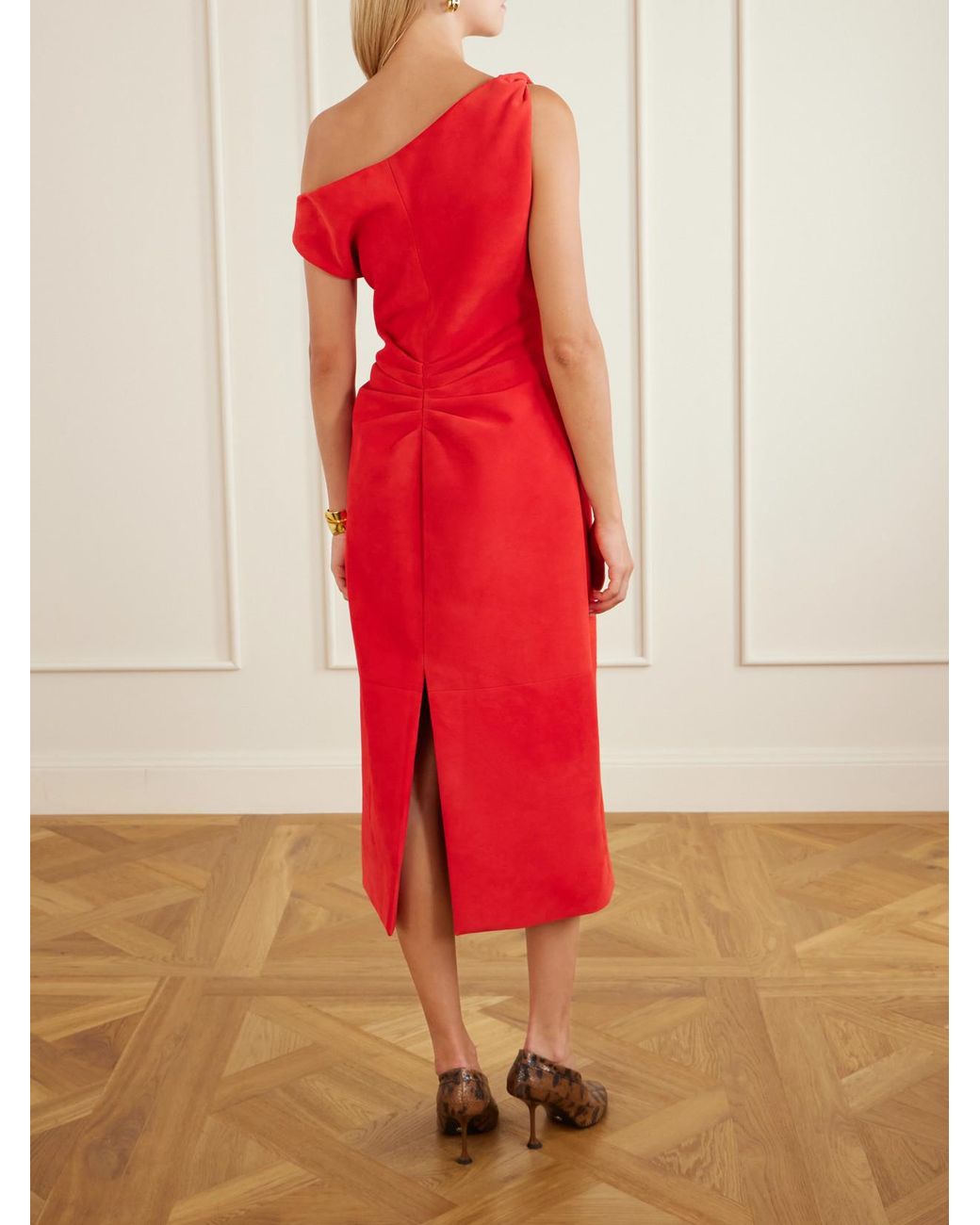 Proenza Schouler Red Kaelin Suede Midi Dress