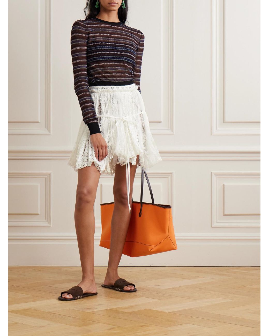 J.W. Anderson White Asymmetric Tie-Detailed Lace Mini Skirt