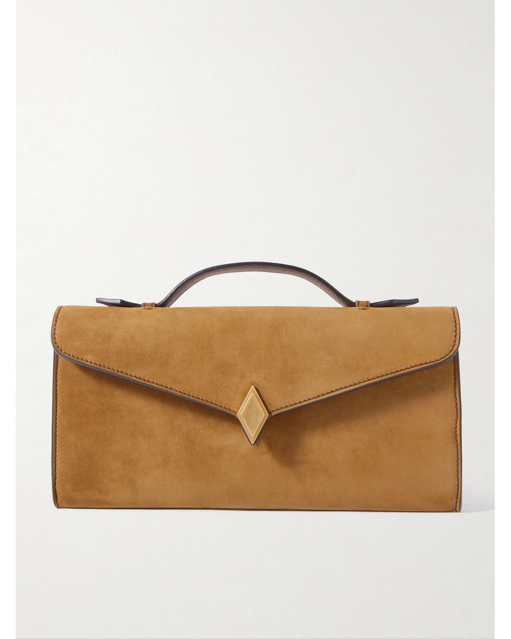 Metier Brown Edge Embellished Suede Clutch